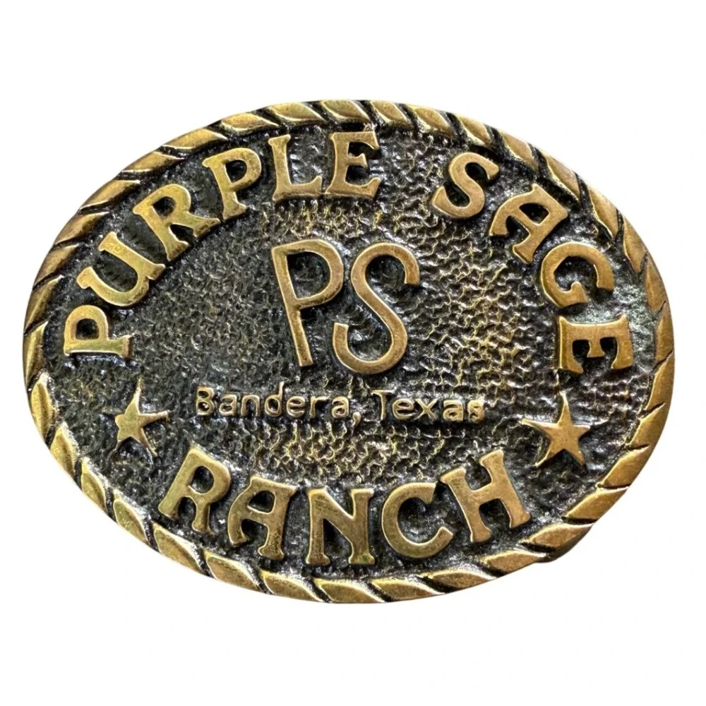Purple Sage Ranch Belt Buckle Solid Brass Vintage Bandera Texas‎ Made USA